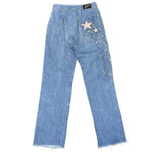 Rare 70s G.Guesbell blue denim jeans with embroidered star pockets